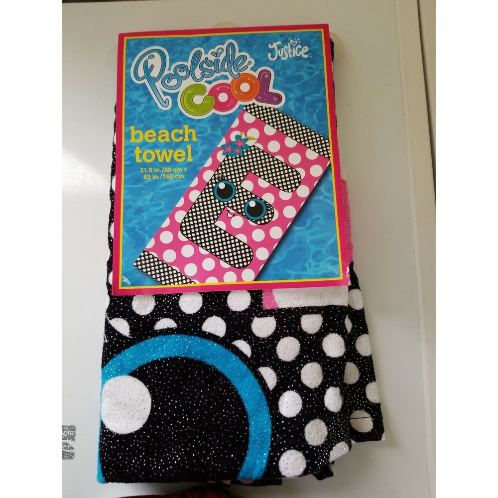 JUSTICE POOLSIDE COOL LETTER E TOWEL 31.5 IN/80 CM X 63 IN/ 160 CM  Discontinued